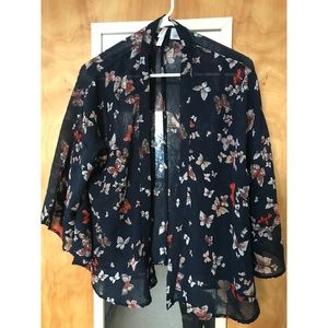 Butterfly print loose open kimono
